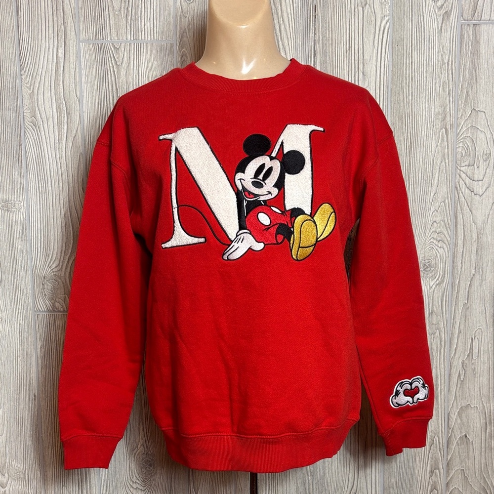 NWT Forever 21 Disney Mickey Mouse Embroidered Graphic Red Sweatshirt Size 13/14
